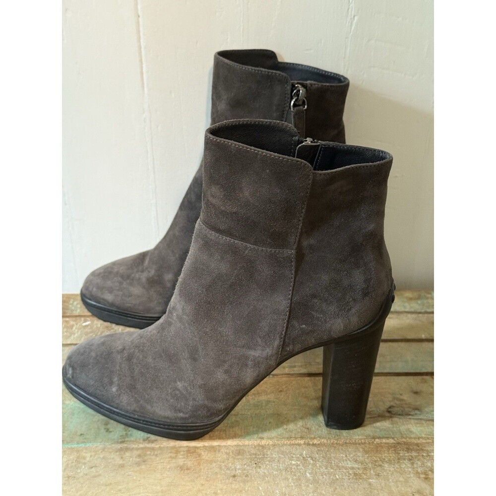 TOD'S Suede Heels Ankle Zip Shoe  Platform Boots Gray Made in Italy Size 7.5